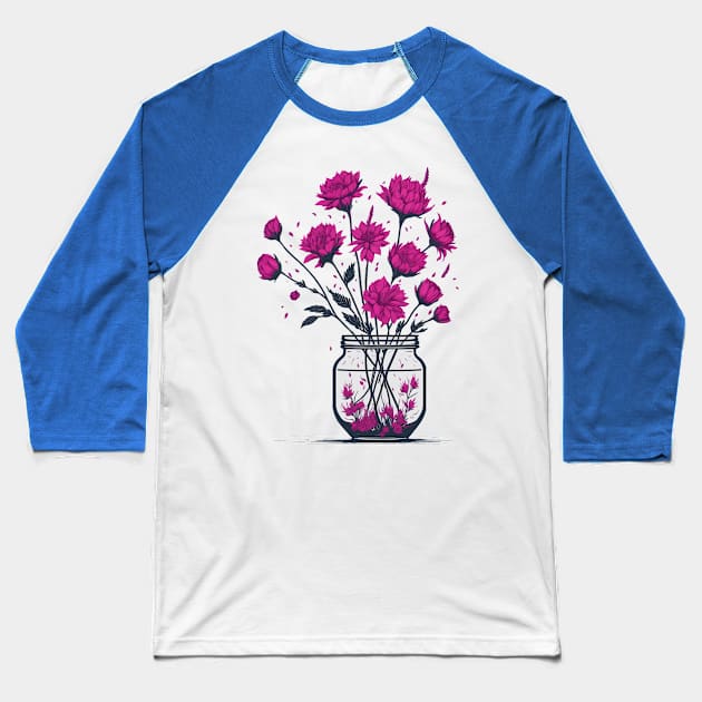 Cosmic Flowers in a Mason Jar Baseball T-Shirt by Yolanda.Kafatos